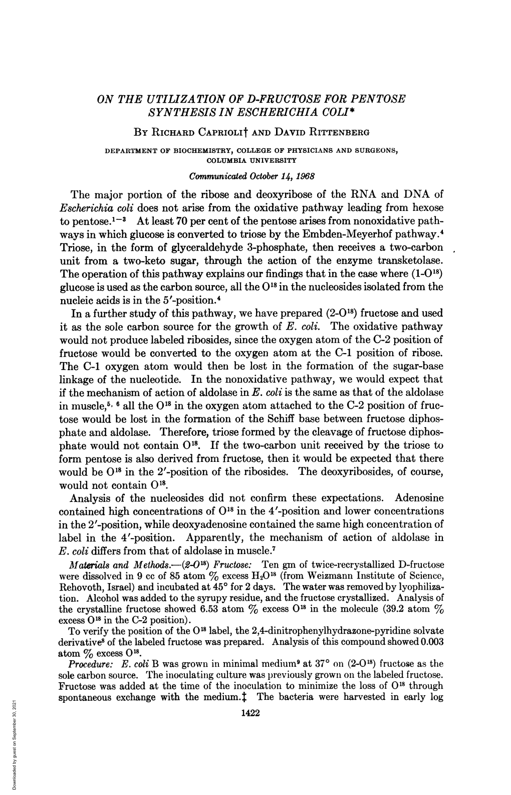 ON the UTILIZATION of D-FRUCTOSE for PENTOSE Unit