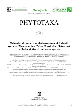 Molecular Phylogeny and Phylogeography of Holarctic Species of Pluteus Section Pluteus (Agaricales: Pluteaceae), with Description of Twelve New Species