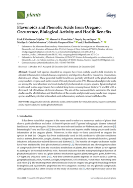 Flavonoids and Phenolic Acids from Oregano: Occurrence, Biological Activity and Health Beneﬁts