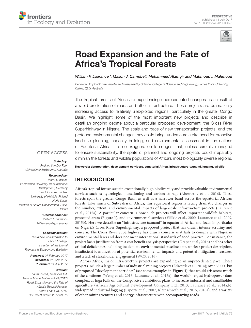 Road Expansion and the Fate of Africa's Tropical Forests