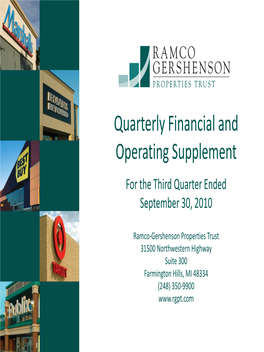 Quarterly Financial and Operating Supplement for the Third Quarter Ended September 30, 2010