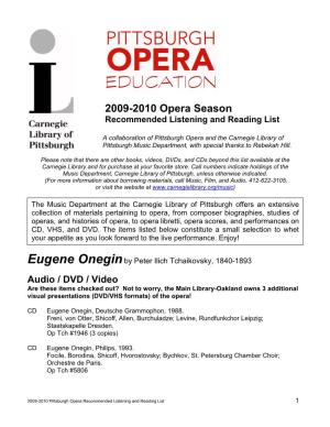 2009-2010 Opera Season Recommended Listening and Reading List