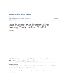 Second Generation Gender Bias in College Coaching: Can the Law Reach That Far? Pamela Bass