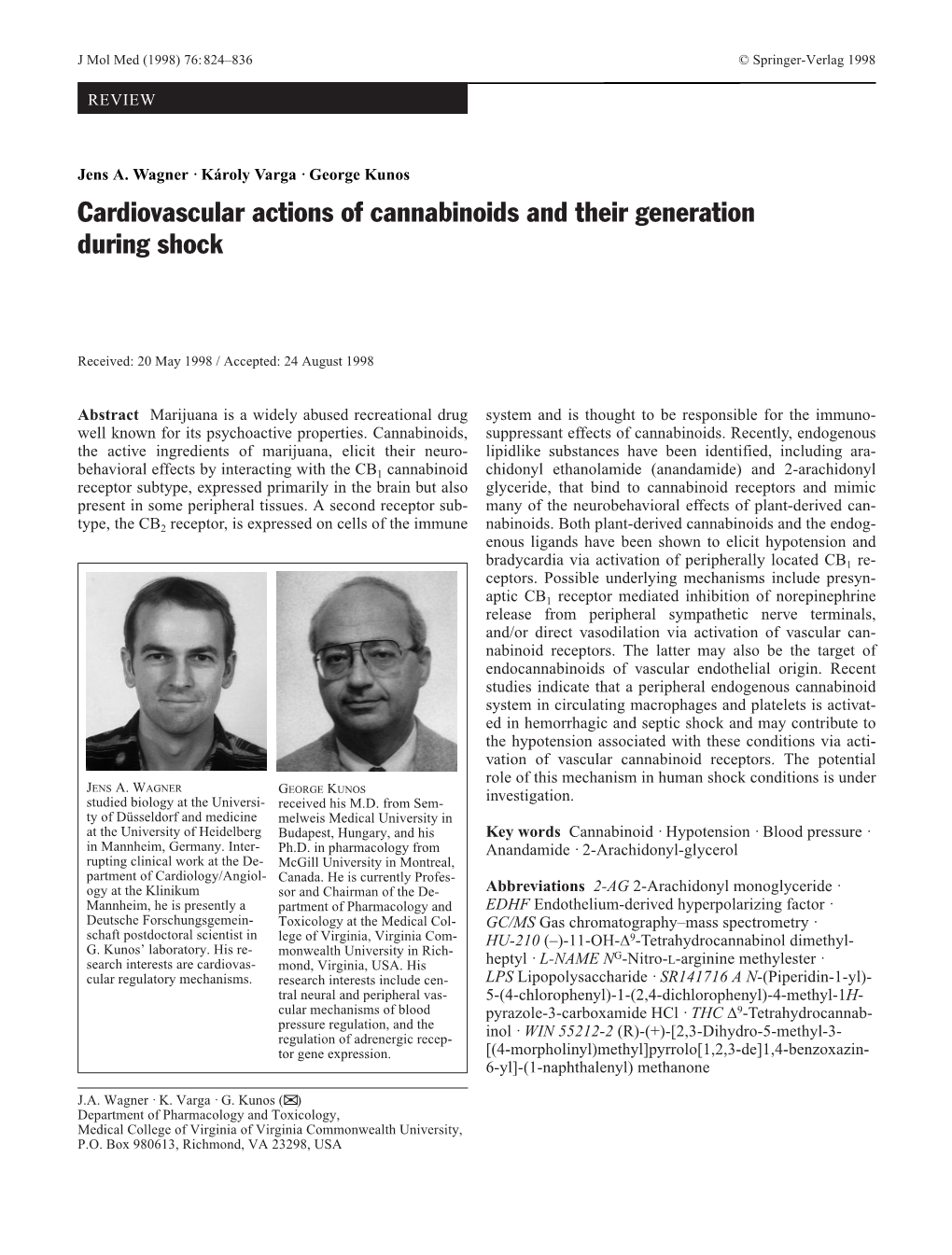 Cardiovascular Actions of Cannabinoids and Their Generation During Shock