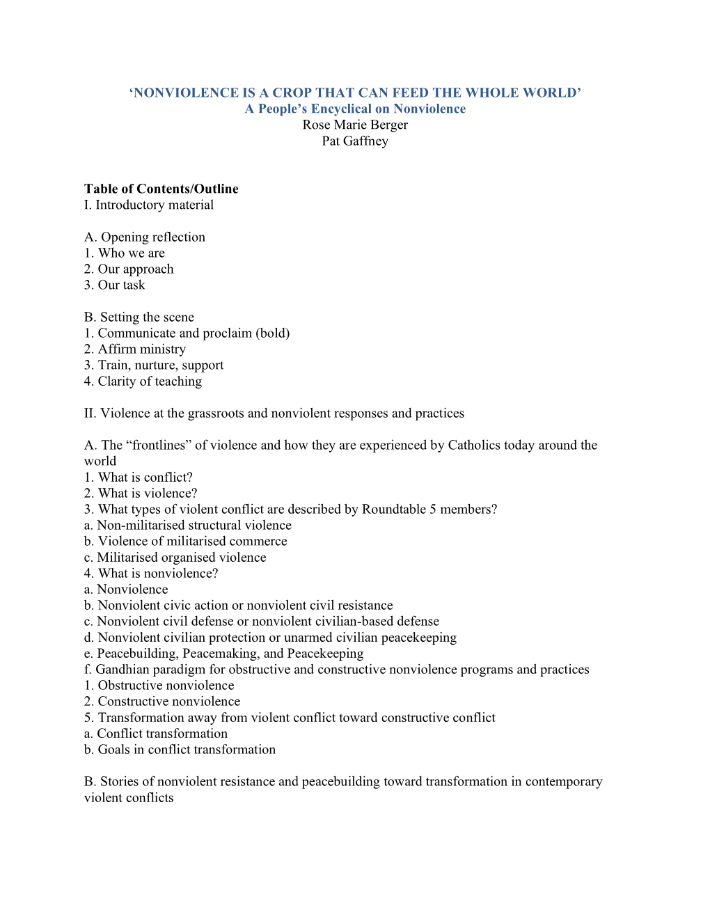 NONVIOLENCE IS a CROP THAT CAN FEED the WHOLE WORLD’ a People’S Encyclical on Nonviolence Rose Marie Berger Pat Gaffney