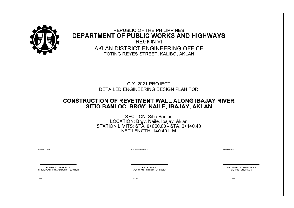 Construction of Revetment Wall Along Ibajay River Sitio Banloc, Brgy. Naile, Ibajay, Aklan