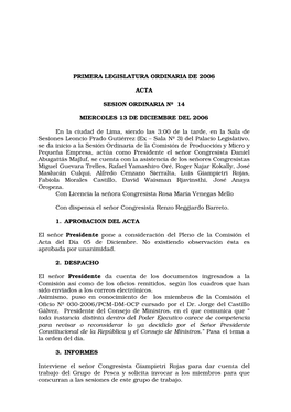 Primera Legislatura Ordinaria De 2006 Acta