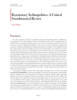 Reactionary Technopolitics: a Critical Sociohistorical Review