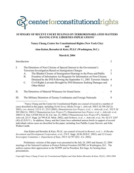 Summary of Recent Court Rulings on Terrorism-Related Matters Having Civil Liberties Implications1