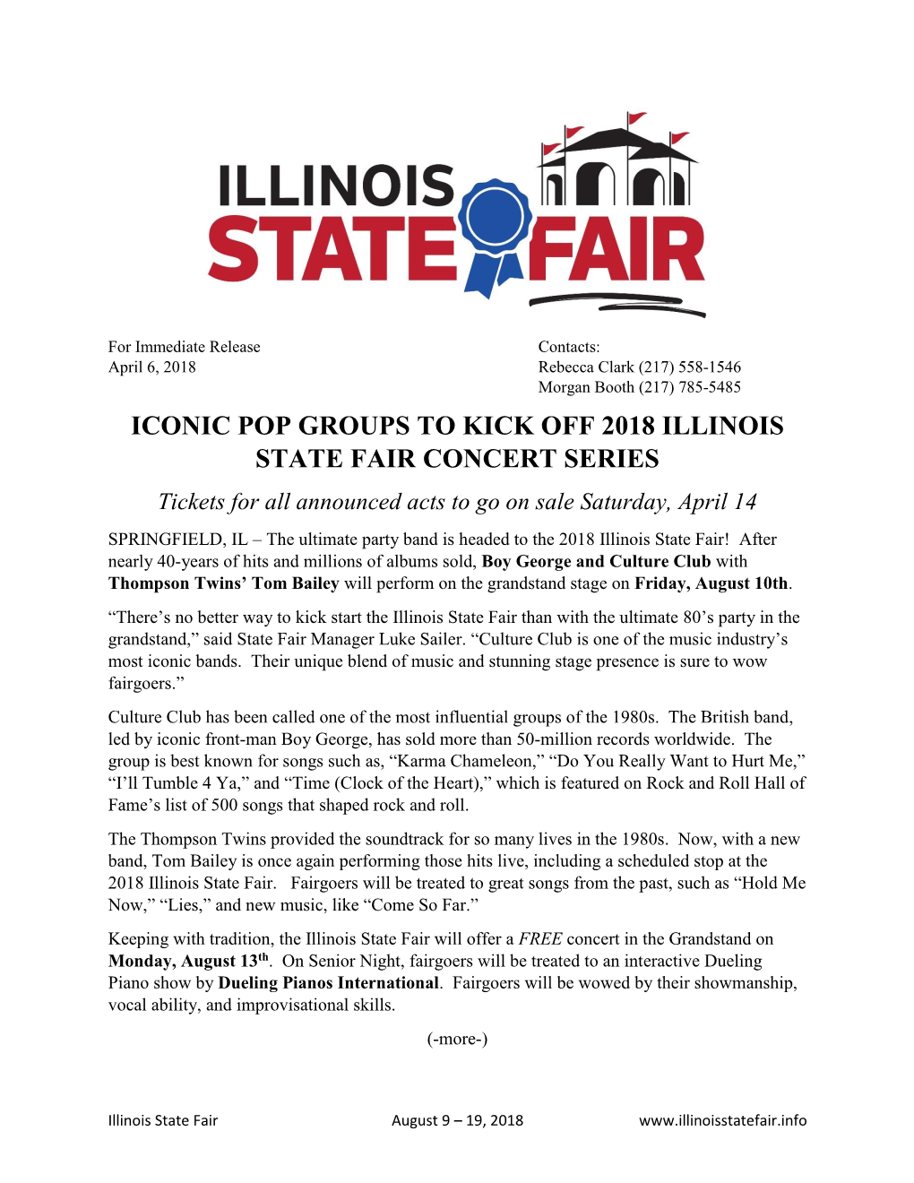 Iconic Pop Groups to Kick Off 2018 Illinois State Fair