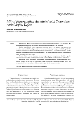 Mitral Regurgitation Associated with Secundum Atrial Septal Defect