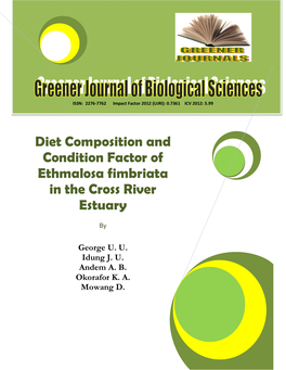 Diet Composition and Condition Factor of Ethmalosa Fimbriata in the Cross River Estuary