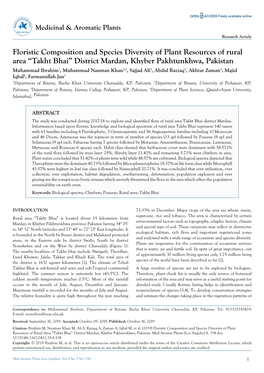 Floristic Composition and Species Diversity of Plant Resources of Rural