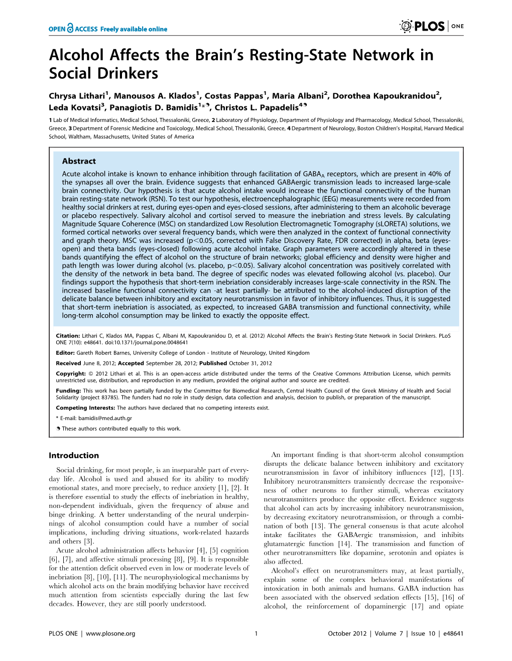 Alcohol Affects the Brain's Resting-State Network in Social