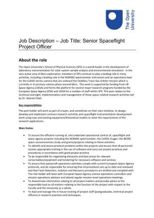 Job Title: Senior Spaceflight Project Officer