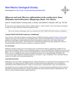 Oligocene and Early Miocene Sedimentation in the Southwestern Jemez Mountains and Northwestern Albuquerque Basin, New Mexico Sean D