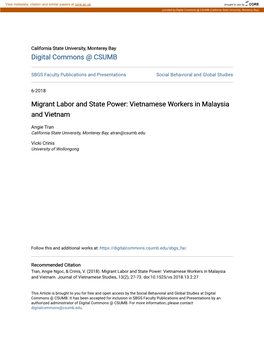 Migrant Labor and State Power: Vietnamese Workers in Malaysia and Vietnam