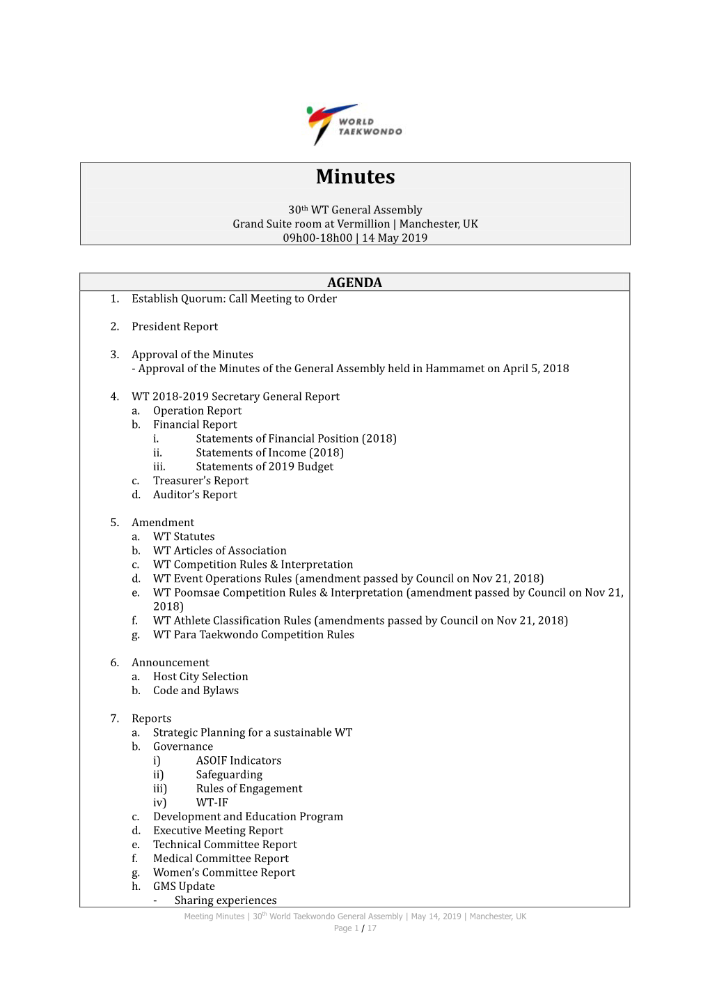 Minutes of 2019 General Assembly on May 14, 2019