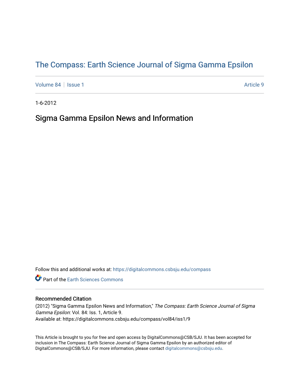 Sigma Gamma Epsilon News and Information