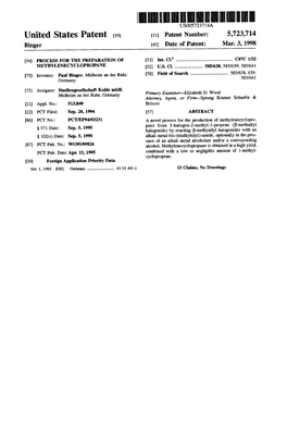 United States Patent 19 11) Patent Number: 5,723,714 Binger 45) Date of Patent: Mar