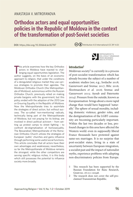 Orthodox Actors and Equal Opportunities Policies in the Republic of Moldova in the Context of the Transformation of Post-Soviet Societies