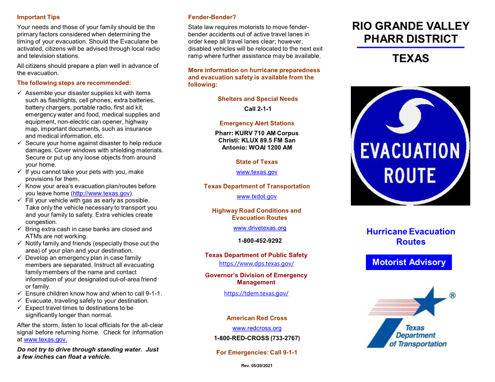 Rio Grand Valley Pharr District Evacuation Route