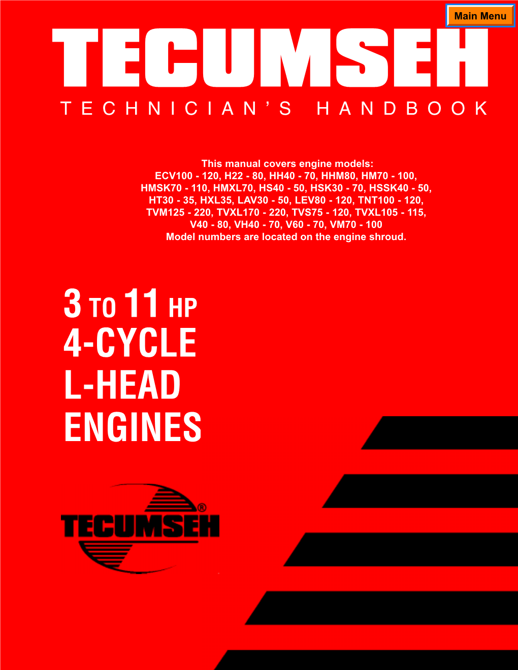 Tecumseh 3-11Hp 4 Cycle L-Head Engines Manual