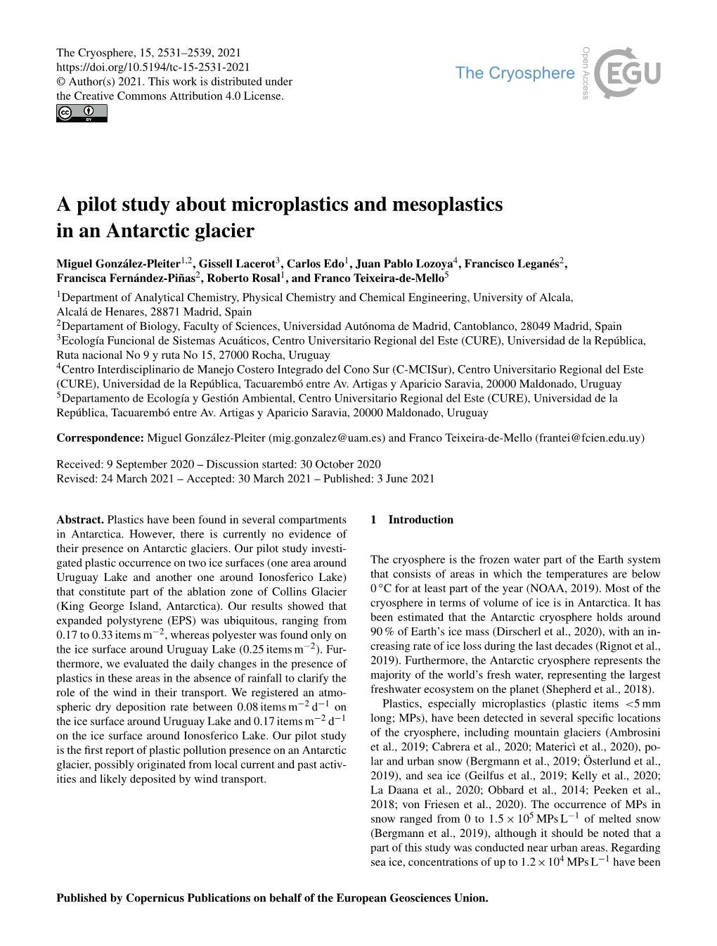 A Pilot Study About Microplastics and Mesoplastics in an Antarctic Glacier