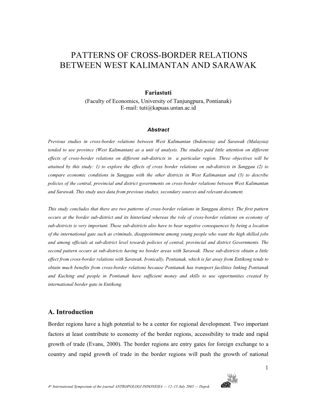 Patterns of Cross-Border Relations Between West Kalimantan and Sarawak