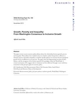 From Washington Consensus to Inclusive Growth