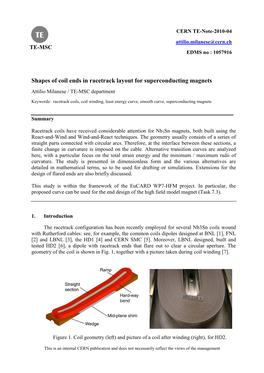 Shapes of Coil Ends in Racetrack Layout for Superconducting Magnets Attilio Milanese / TE-MSC Department