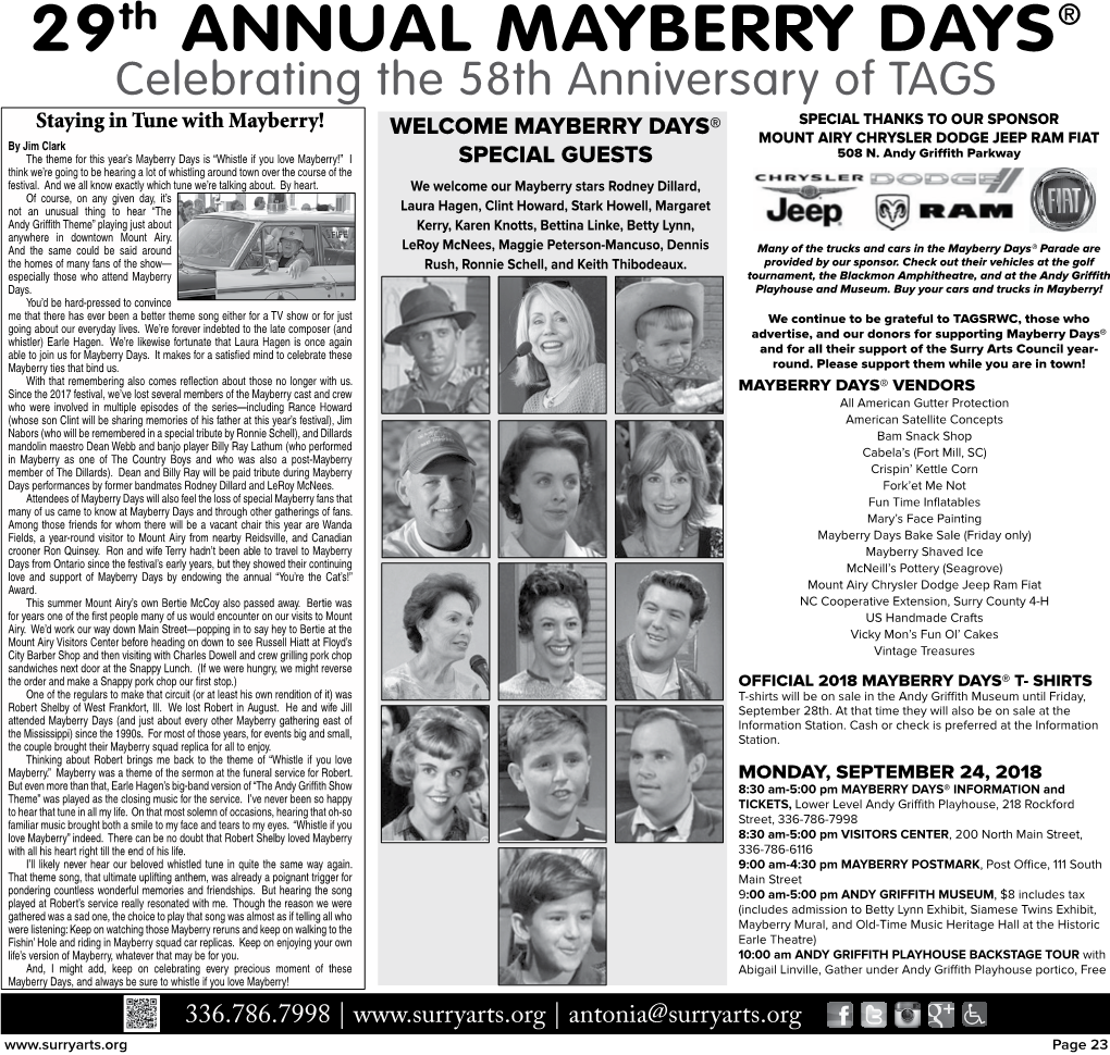 29Th ANNUAL MAYBERRY DAYS®