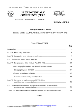 Report of the Council on the Activities of the Union 1999-2002