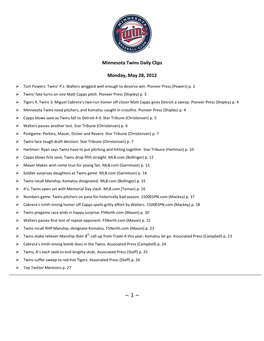 Minnesota Twins Daily Clips Monday, May 28, 2012