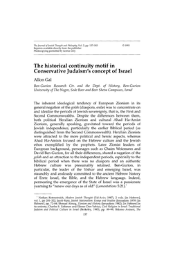 The Historical Continuity Motif in Conservative Judaism's Concept of Israel