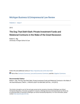 Private Investment Funds and Relational Contracts in the Wake of the Great Recession