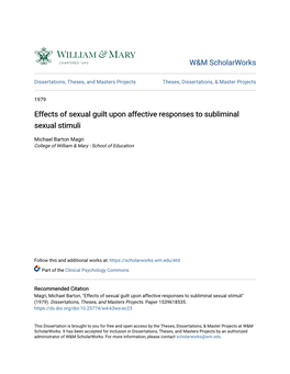 Effects of Sexual Guilt Upon Affective Responses to Subliminal Sexual Stimuli