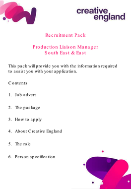 Recruitment Pack Production Liaison Manager South East & East