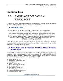 Section Two 2.0 EXISTING RECREATION RESOURCES