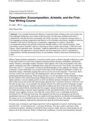 Composition: Ecocomposition, Aristotle, and the First- Year Writing Course