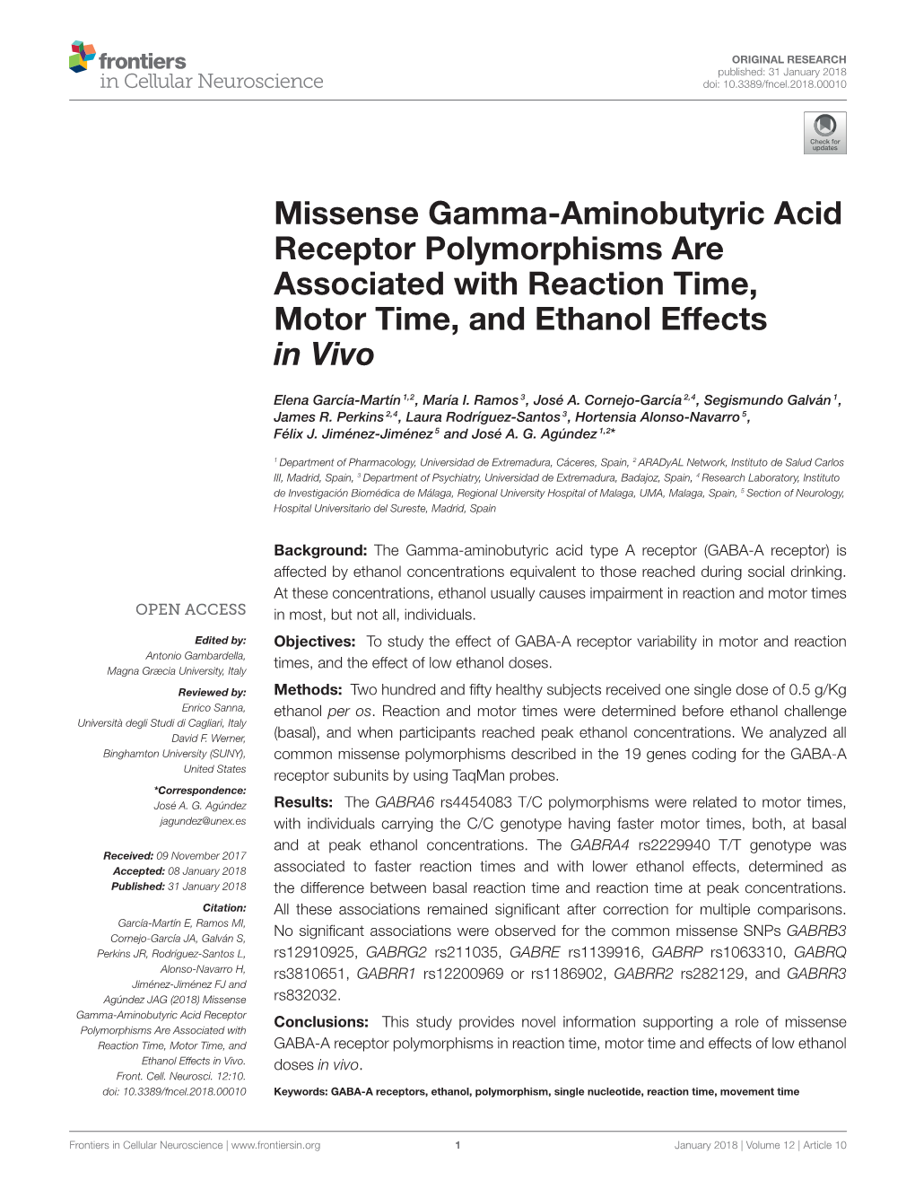 Missense Gamma-Aminobutyric Acid Receptor Polymorphisms Are Associated with Reaction Time, Motor Time, and Ethanol Effects in Vivo