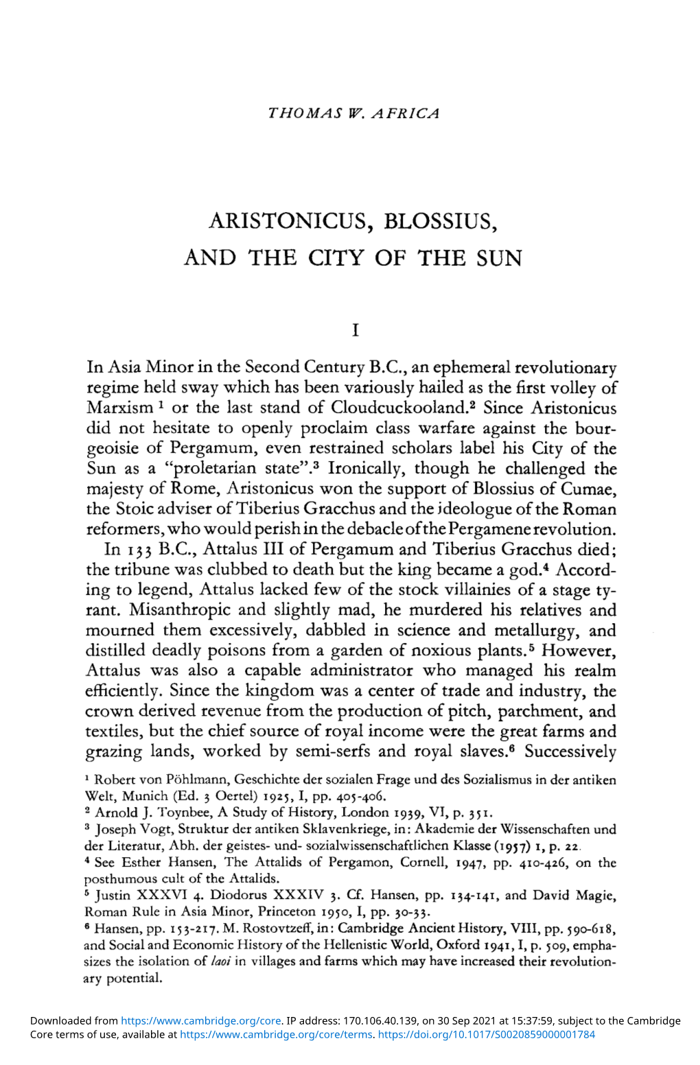 Aristonicus, Blossius, and the City of the Sun