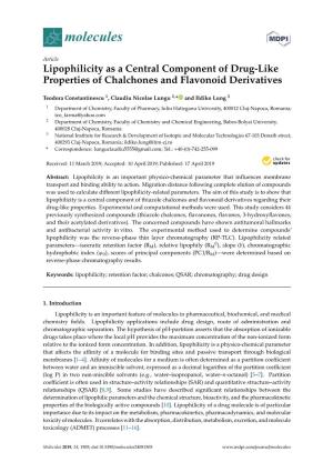 Lipophilicity As a Central Component of Drug-Like Properties of Chalchones and Flavonoid Derivatives