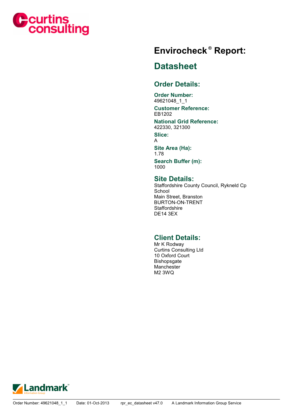 Envirocheck ® Report: Datasheet