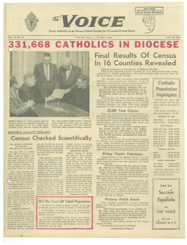 331.668 CATHOLICS in DIOCESE Final Results of Census in 16 Counties Revealed Catholic Population of the Diocese of Miami Is 331,668