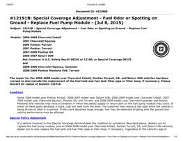 Special Coverage Adjustment Fuel Odor Or Spotting on Ground