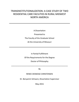 Transinstitutionalization: a Case Study of Two Residential Care Facilities in Rural Midwest North America