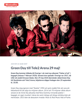 Green Day Till Tele2 Arena 29 Maj!