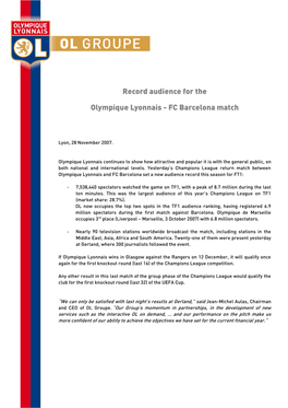 Record Audience for the Olympique Lyonnais