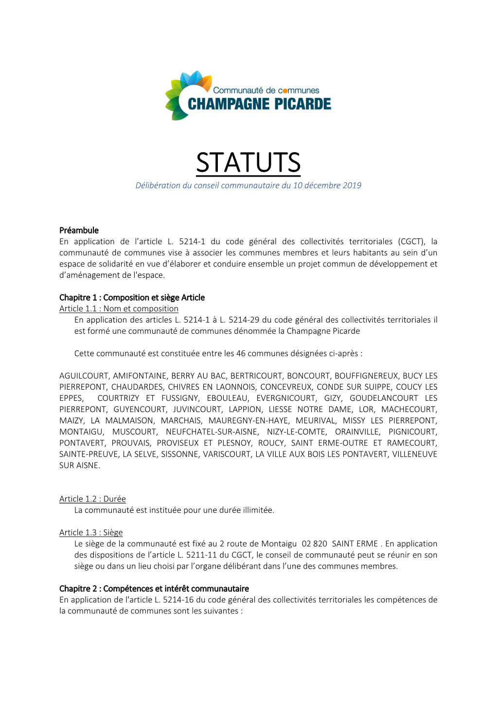 Statuts Décembre 2019